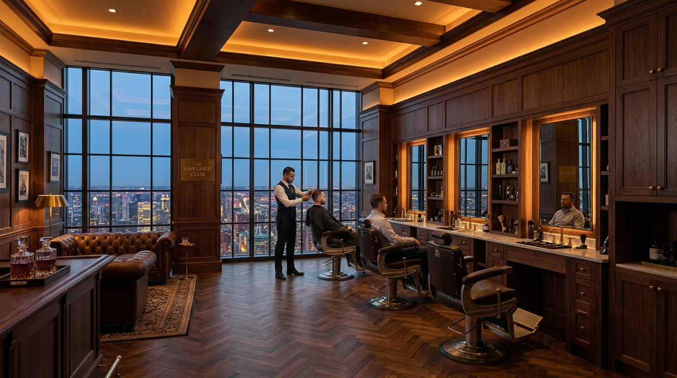 Lounge sofisticado no segundo andar da Barbearia Hebrom